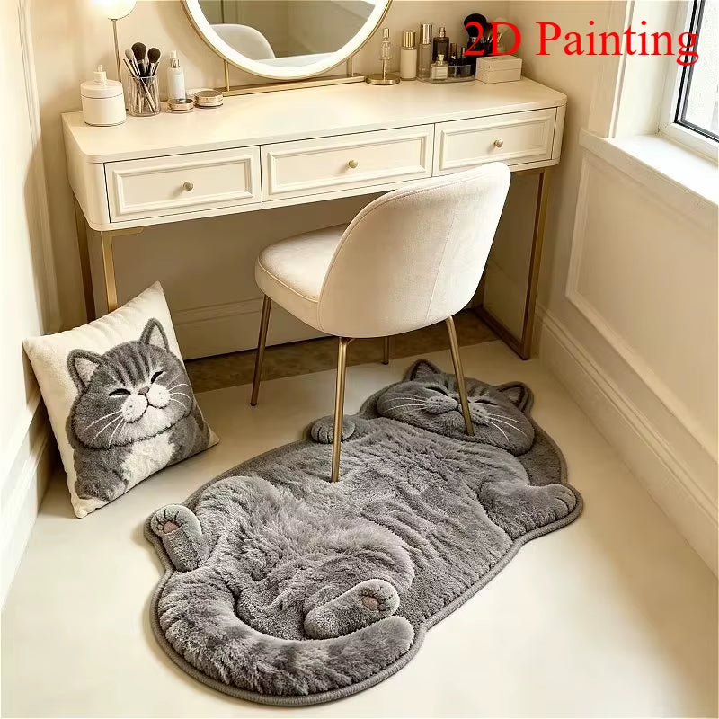 Cute Cartoon Lazy Cat-Shaped Rug Fun Creative Home Decor for Bedroom beside Floor Mat Entrance Bathroom Washable Soft Carpet