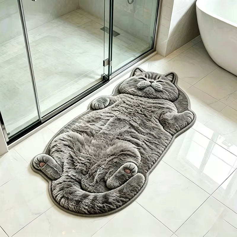 Cute Cartoon Lazy Cat-Shaped Rug Fun Creative Home Decor for Bedroom beside Floor Mat Entrance Bathroom Washable Soft Carpet