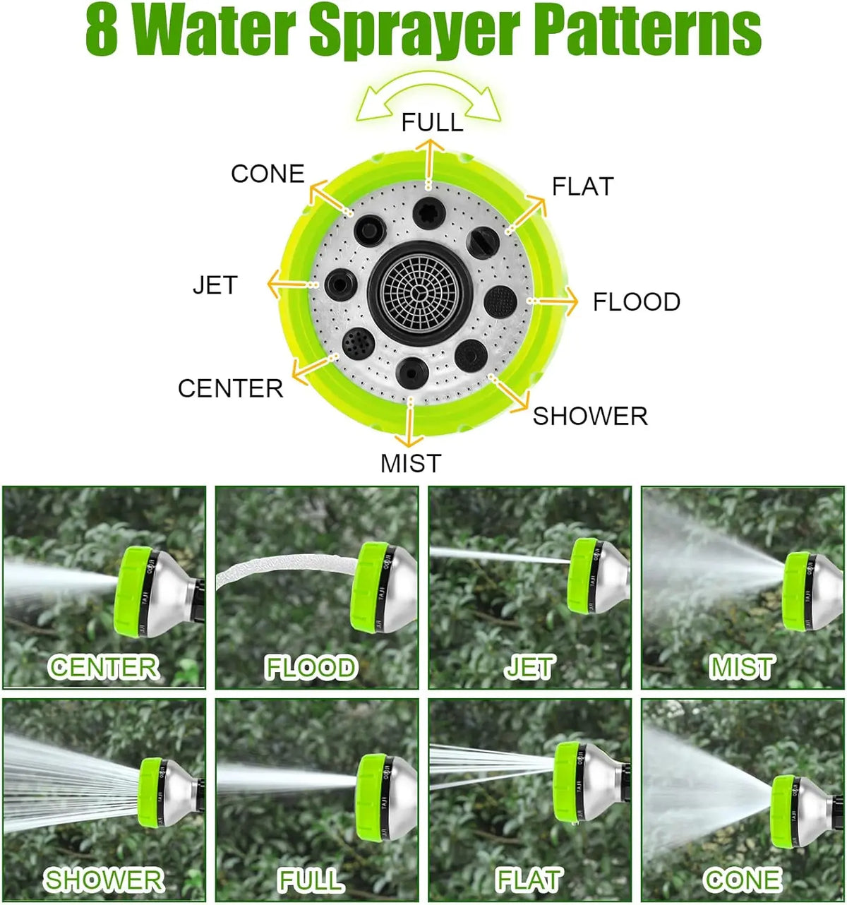 Dog Washing Hose Attachment, 8-In-1 Sprayer Mode Garden Hose Nozzle with Pet Bathing Brush and 100Cc Soap Dispenser Bottle, Adopted in Watering Flowers, Car Wash, Dog and Horse Showering (Green)