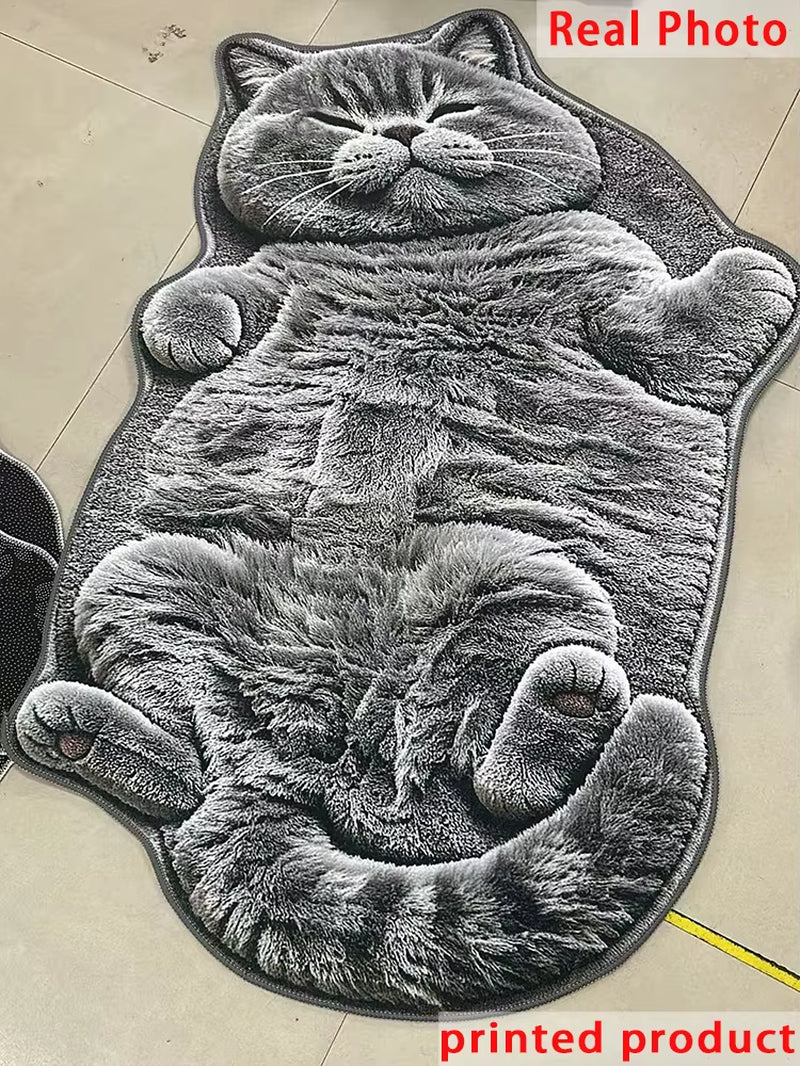 Cute Cartoon Lazy Cat-Shaped Rug Fun Creative Home Decor for Bedroom beside Floor Mat Entrance Bathroom Washable Soft Carpet
