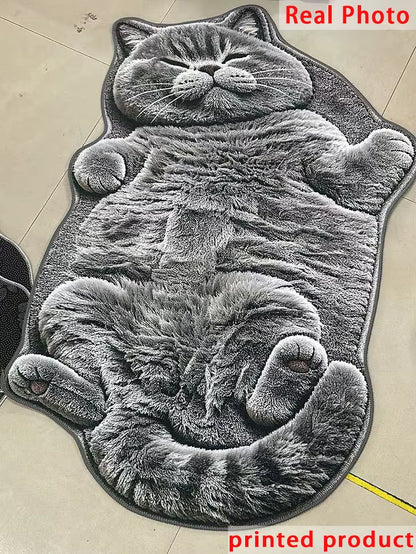 Cute Cartoon Lazy Cat-Shaped Rug Fun Creative Home Decor for Bedroom beside Floor Mat Entrance Bathroom Washable Soft Carpet