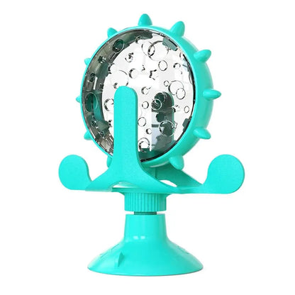 2-In-1 Cat & Small Dog Windmill Toy, Interactive Slow Feeder Turntable with Strong Suction Cup, Puzzle Treat Dispenser for IQ Tr
