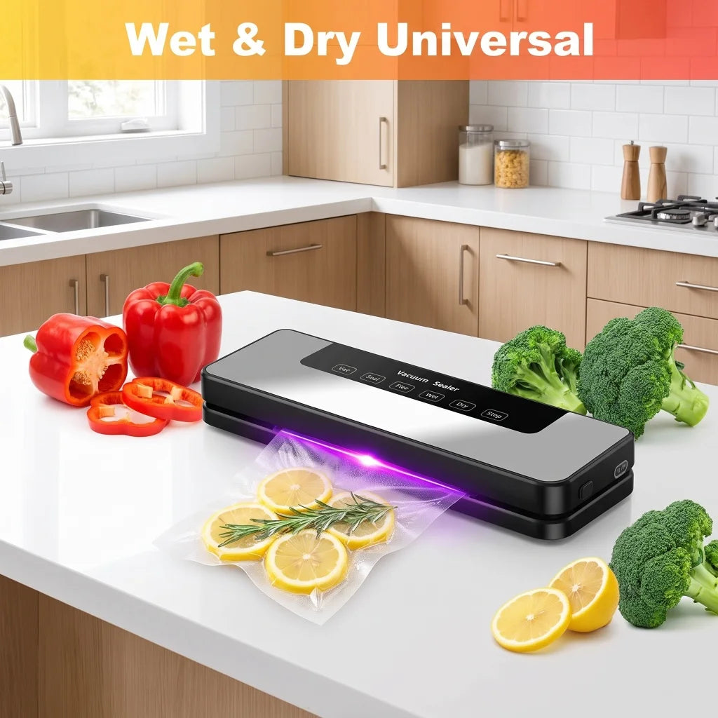 Vacuum Sealer Machine US Plug 110V Automatic Vacuum Sealing Machine with Purple Light Sterilization Dry Wet Oil Powder Food Sealer 30Cm Sealing Width with External Pump Tube Comes with 30Pcs 20X30Cm Textured Bags for Food Preservation