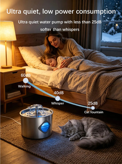 Stainless Steel Cat Water Fountain - 2.2L/74Oz Cat Drinking Fountain Quiet Cat Fountain for Indoor Cats and Small Dogs, Automatic Pet Water Dispenser Keeps Fresh Water