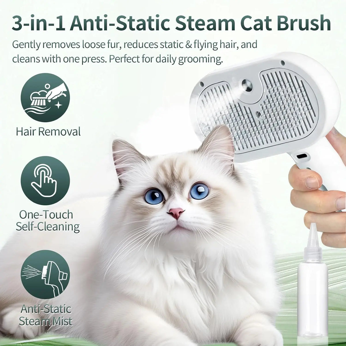 3-In-1 Self-Cleaning Shedding Steam Brush for Dogs & Cats
