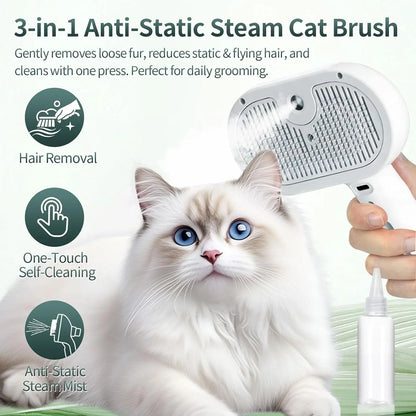 3-In-1 Self-Cleaning Shedding Steam Brush for Dogs & Cats