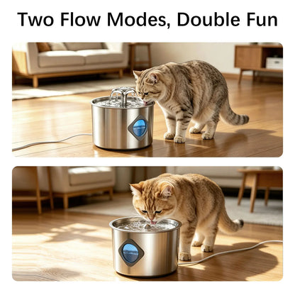 Stainless Steel Cat Water Fountain - 2.2L/74Oz Cat Drinking Fountain Quiet Cat Fountain for Indoor Cats and Small Dogs, Automatic Pet Water Dispenser Keeps Fresh Water