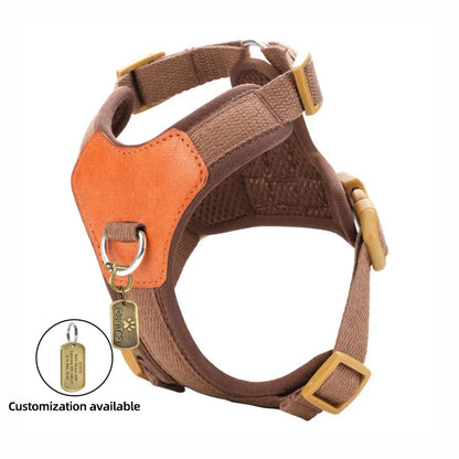 Dog Harness Custom Dog Name Tag Proof Genuine Leather Dog Harness Leash Small Medium Large Breeds Outdoor Walking