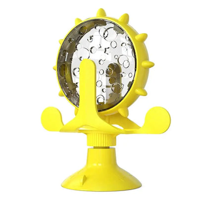 2-In-1 Cat & Small Dog Windmill Toy, Interactive Slow Feeder Turntable with Strong Suction Cup, Puzzle Treat Dispenser for IQ Tr