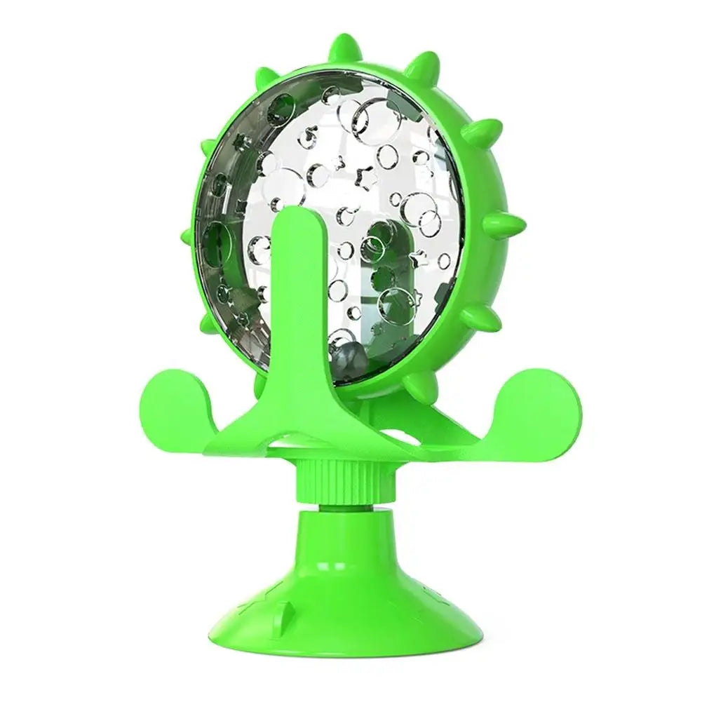2-In-1 Cat & Small Dog Windmill Toy, Interactive Slow Feeder Turntable with Strong Suction Cup, Puzzle Treat Dispenser for IQ Tr