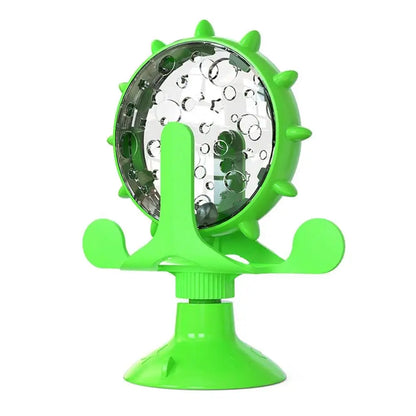 2-In-1 Cat & Small Dog Windmill Toy, Interactive Slow Feeder Turntable with Strong Suction Cup, Puzzle Treat Dispenser for IQ Tr