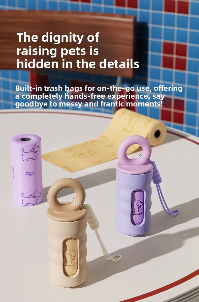 Cute Dog Poop Bag Dispenser with 4 Rolls Dog Waste Bags, Portable Pet Poop Bag Holder for Leash, Kawaii Dog Walking Accessories, Durable Plastic Bag Dispenser for Small Medium Large Dogs, Perfect Gift for Dog Lovers