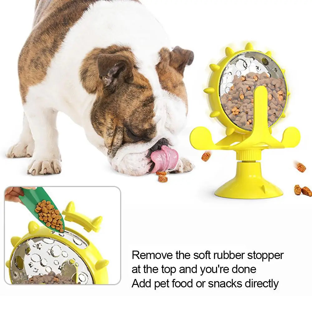 2-In-1 Cat & Small Dog Windmill Toy, Interactive Slow Feeder Turntable with Strong Suction Cup, Puzzle Treat Dispenser for IQ Tr
