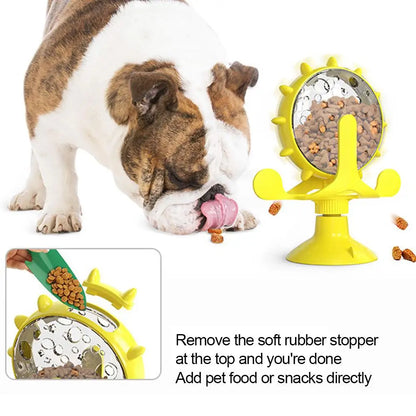 2-In-1 Cat & Small Dog Windmill Toy, Interactive Slow Feeder Turntable with Strong Suction Cup, Puzzle Treat Dispenser for IQ Tr