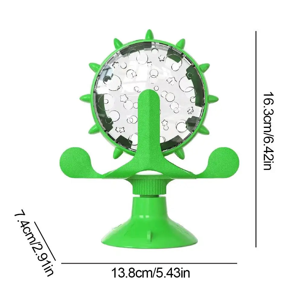 2-In-1 Cat & Small Dog Windmill Toy, Interactive Slow Feeder Turntable with Strong Suction Cup, Puzzle Treat Dispenser for IQ Tr