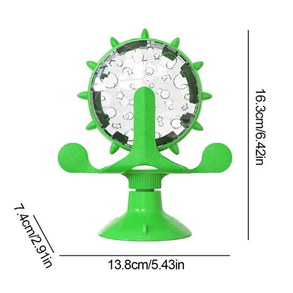 2-In-1 Cat & Small Dog Windmill Toy, Interactive Slow Feeder Turntable with Strong Suction Cup, Puzzle Treat Dispenser for IQ Tr