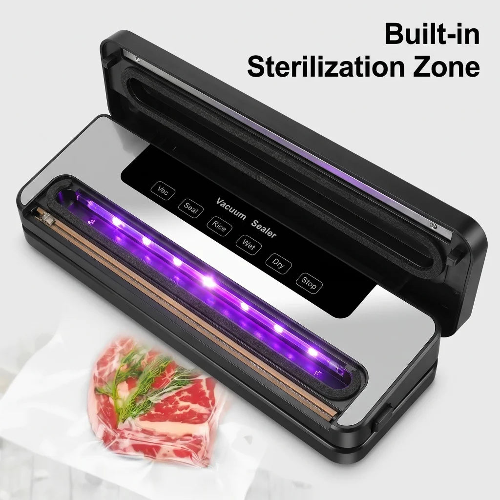 Vacuum Sealer Machine US Plug 110V Automatic Vacuum Sealing Machine with Purple Light Sterilization Dry Wet Oil Powder Food Sealer 30Cm Sealing Width with External Pump Tube Comes with 30Pcs 20X30Cm Textured Bags for Food Preservation