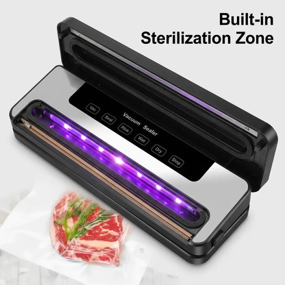 Vacuum Sealer Machine US Plug 110V Automatic Vacuum Sealing Machine with Purple Light Sterilization Dry Wet Oil Powder Food Sealer 30Cm Sealing Width with External Pump Tube Comes with 30Pcs 20X30Cm Textured Bags for Food Preservation