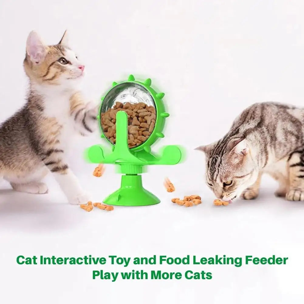 2-In-1 Cat & Small Dog Windmill Toy, Interactive Slow Feeder Turntable with Strong Suction Cup, Puzzle Treat Dispenser for IQ Tr
