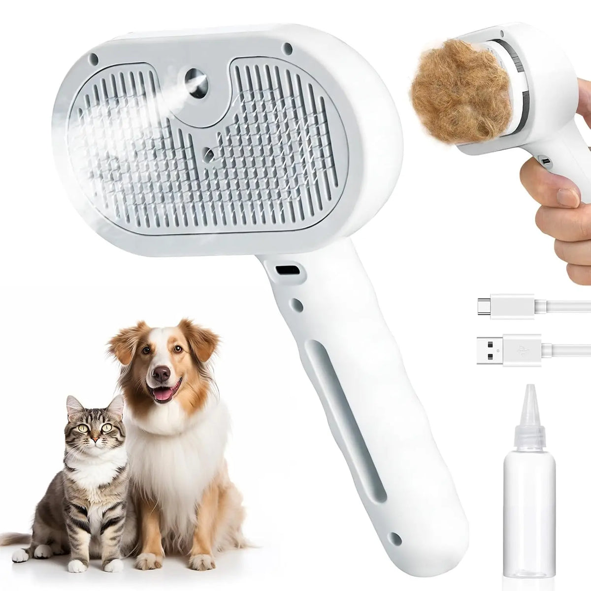 3-In-1 Self-Cleaning Shedding Steam Brush for Dogs & Cats