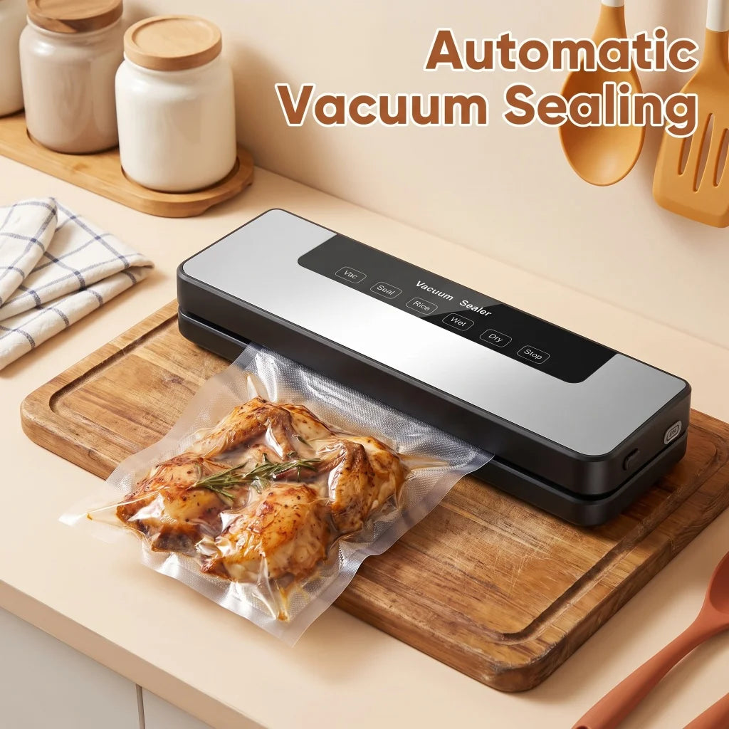 Vacuum Sealer Machine US Plug 110V Automatic Vacuum Sealing Machine with Purple Light Sterilization Dry Wet Oil Powder Food Sealer 30Cm Sealing Width with External Pump Tube Comes with 30Pcs 20X30Cm Textured Bags for Food Preservation