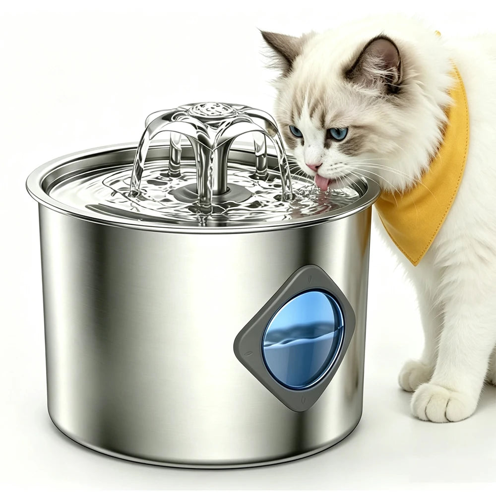 Stainless Steel Cat Water Fountain - 2.2L/74Oz Cat Drinking Fountain Quiet Cat Fountain for Indoor Cats and Small Dogs, Automatic Pet Water Dispenser Keeps Fresh Water