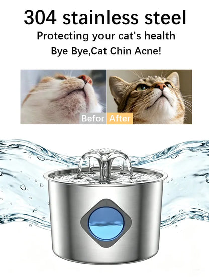 Stainless Steel Cat Water Fountain - 2.2L/74Oz Cat Drinking Fountain Quiet Cat Fountain for Indoor Cats and Small Dogs, Automatic Pet Water Dispenser Keeps Fresh Water