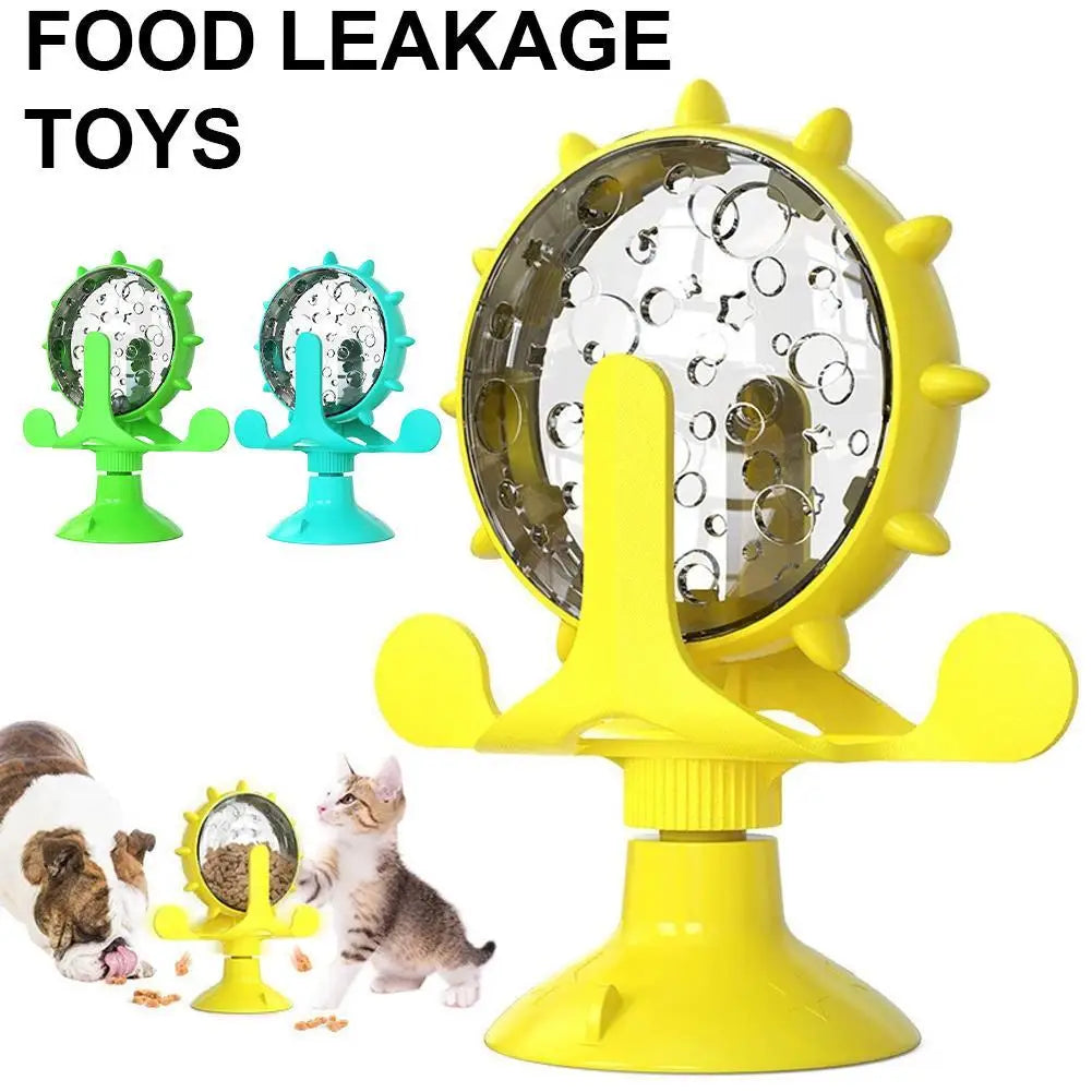 2-In-1 Cat & Small Dog Windmill Toy, Interactive Slow Feeder Turntable with Strong Suction Cup, Puzzle Treat Dispenser for IQ Tr