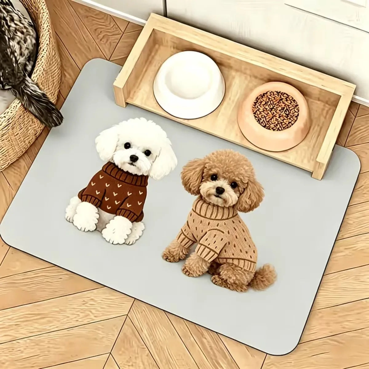 Heavy Duty Square Cat Dog Feeding Mat Rubber Backing Non Slip Water Absorbent Kitchen Floor Protector