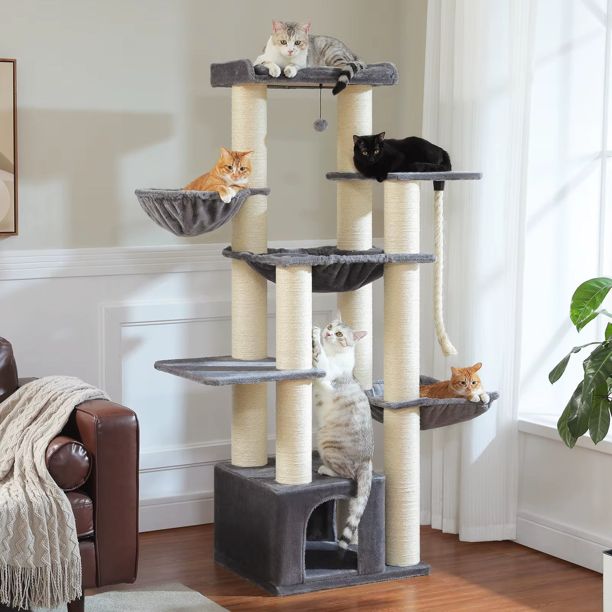 Large Cat Tree for Big Cats Robust Cat Tower with Several Levels Cat House Climbing Tree with Hammock 11 Sisal Posts Large Perch